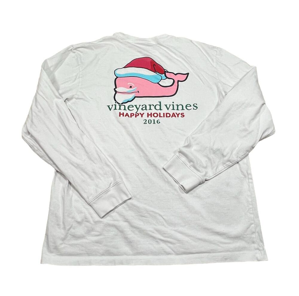 Vineyard Vines White Pink Happy Holidays Christmas Santa Whale Men’s Medium 2016